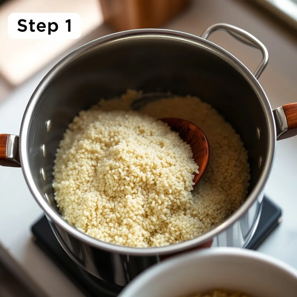 AI-generated photo Quinoa Lime Salad, step 1. AI-generated photo.