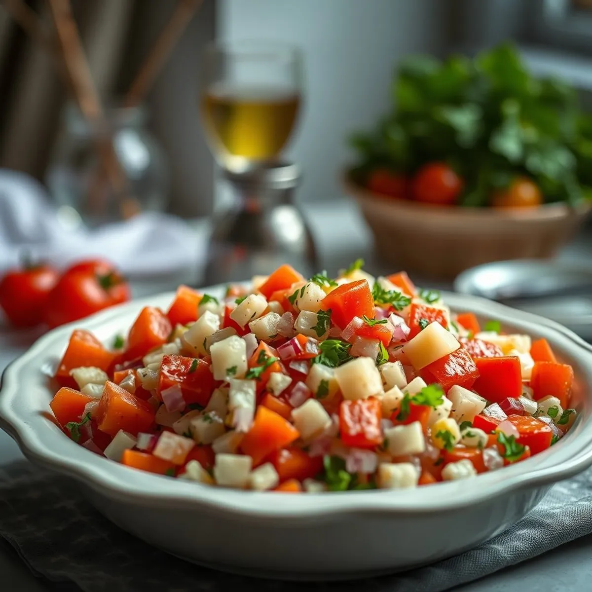 AI-generated photo Olivier salad, step 1. AI-generated photo.