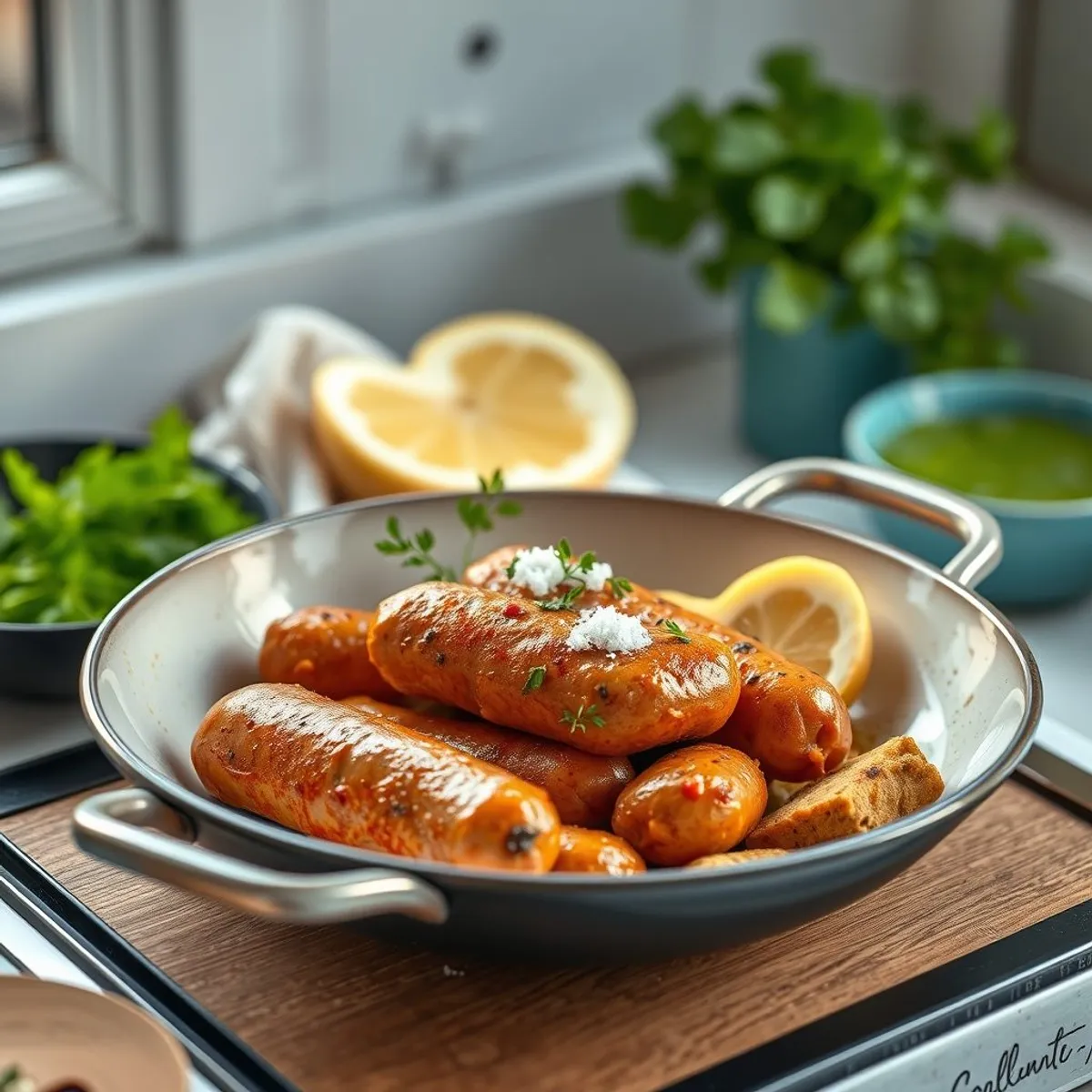 AI-generated photo Curried sausages, step 1. AI-generated photo.