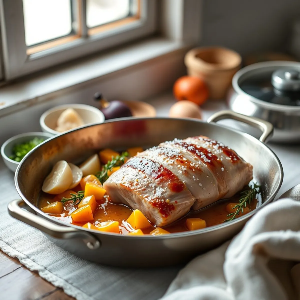 AI-generated photo Roast pork, step 1. AI-generated photo.
