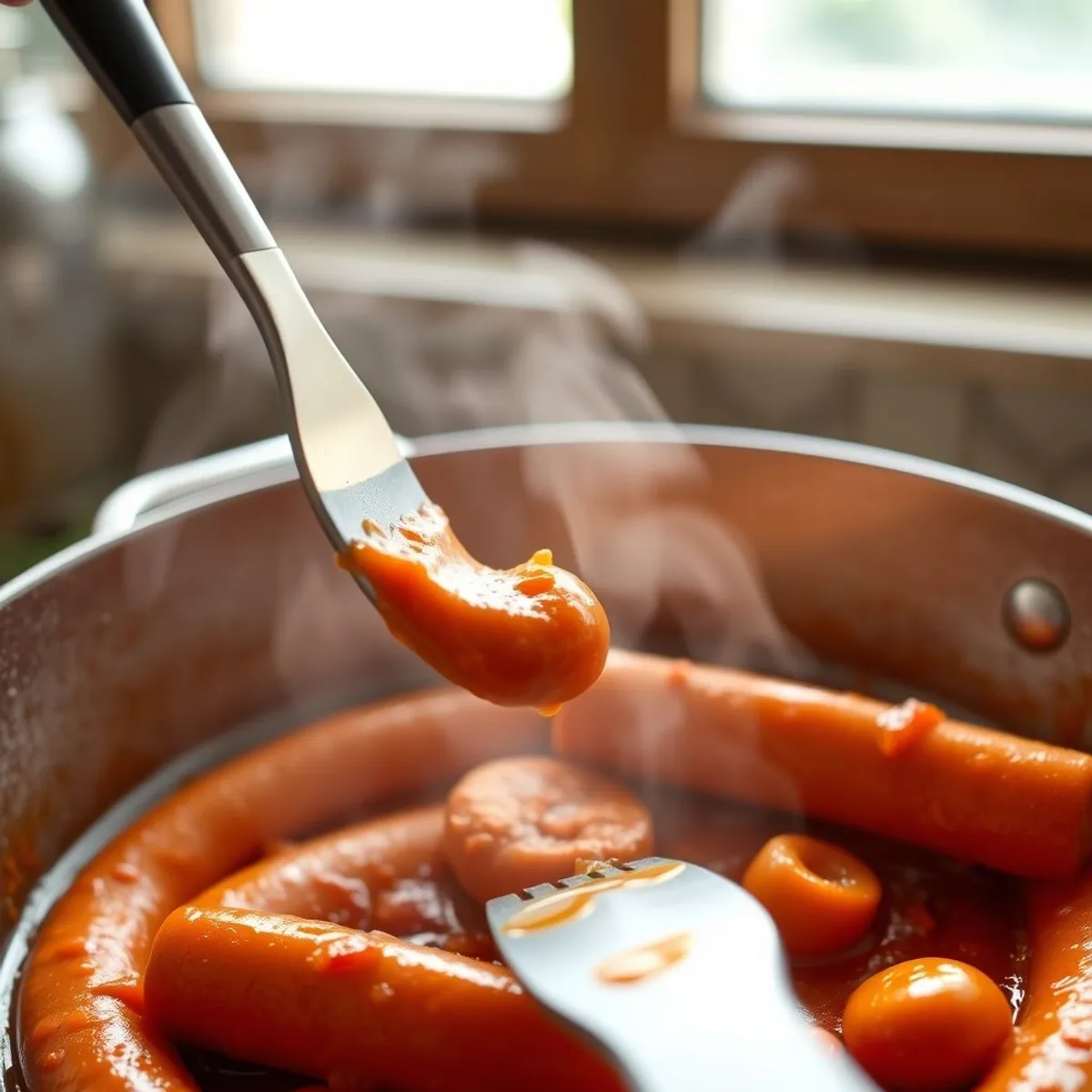 AI-generated photo Currywurst, step 3. AI-generated photo.