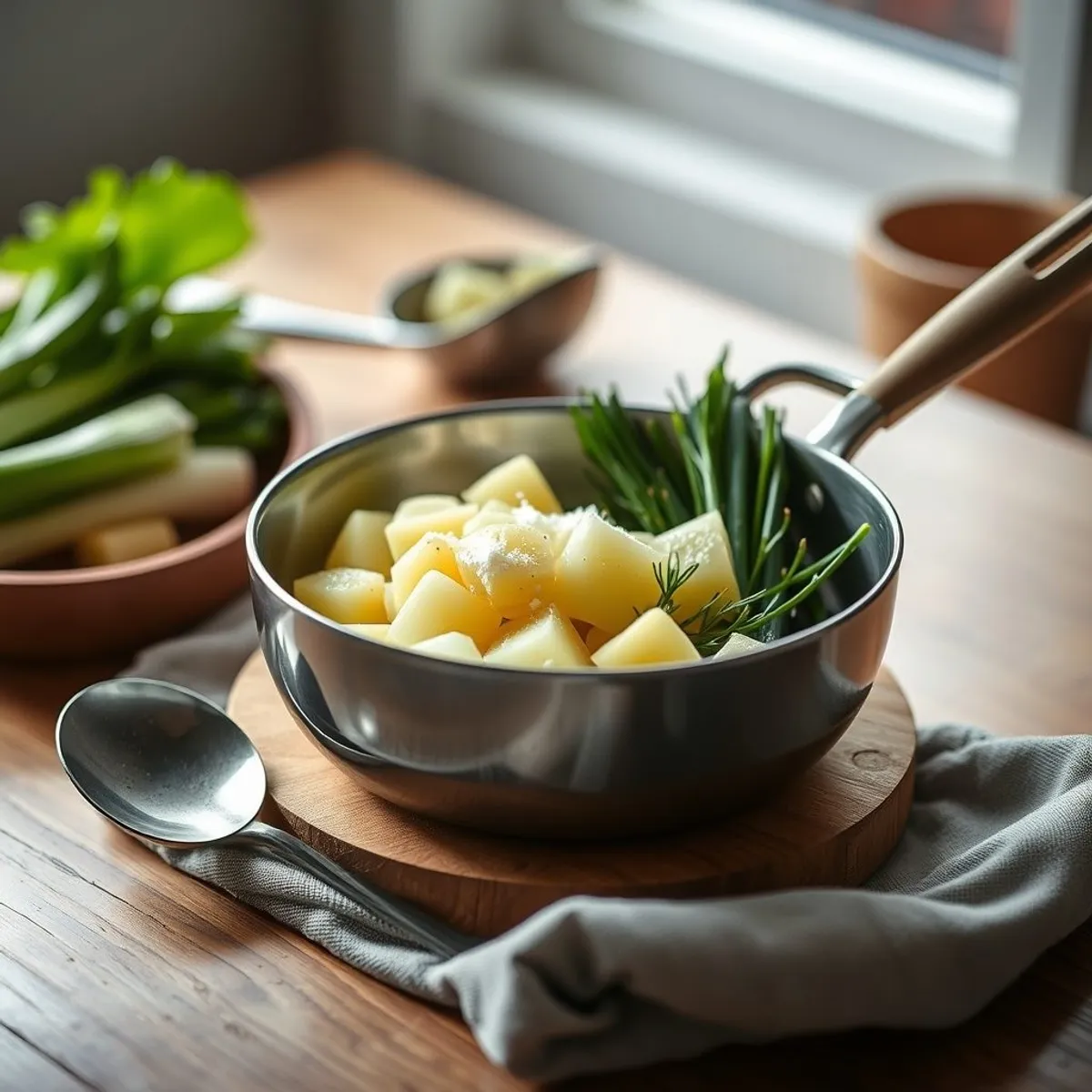 AI-generated photo Potato and leek soup, step 1. AI-generated photo.