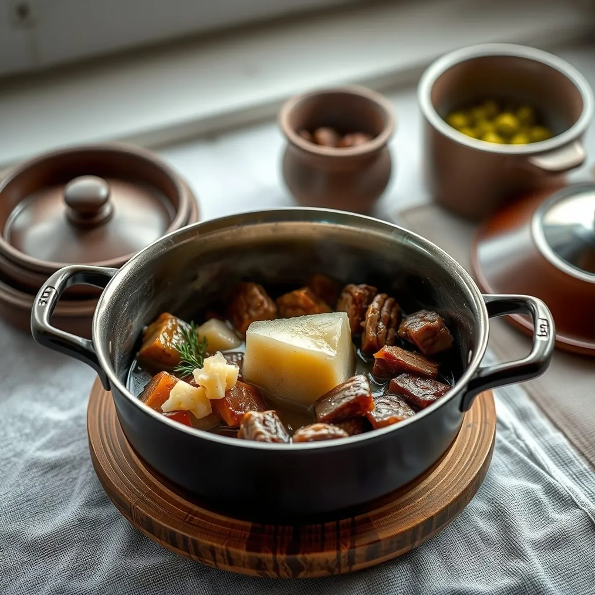AI-generated photo Cholent, step 1. AI-generated photo.