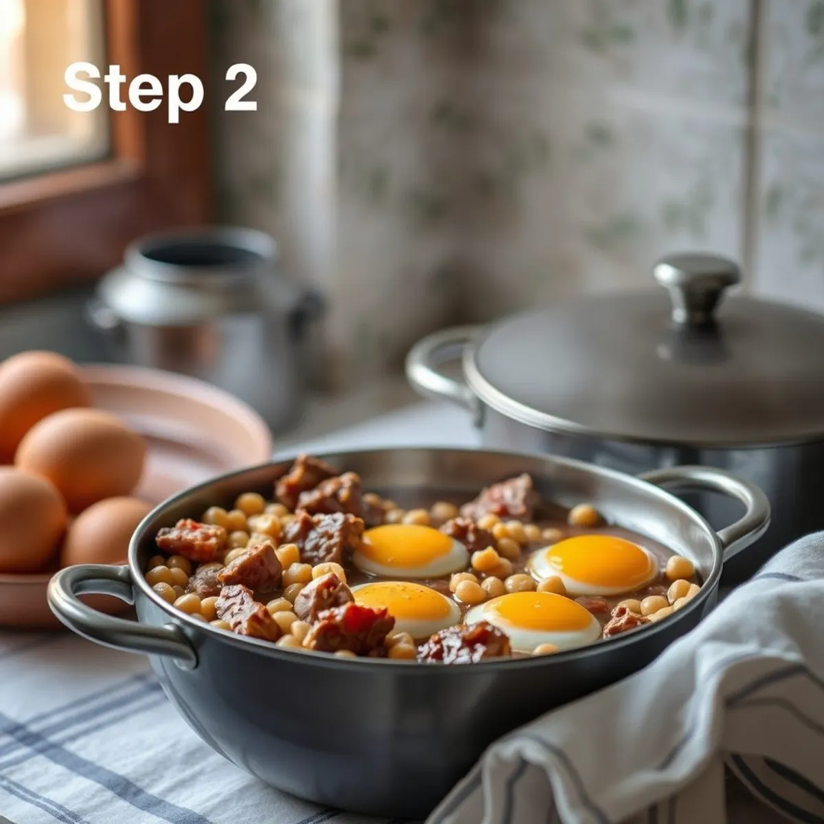AI-generated photo Cholent, step 2. AI-generated photo.