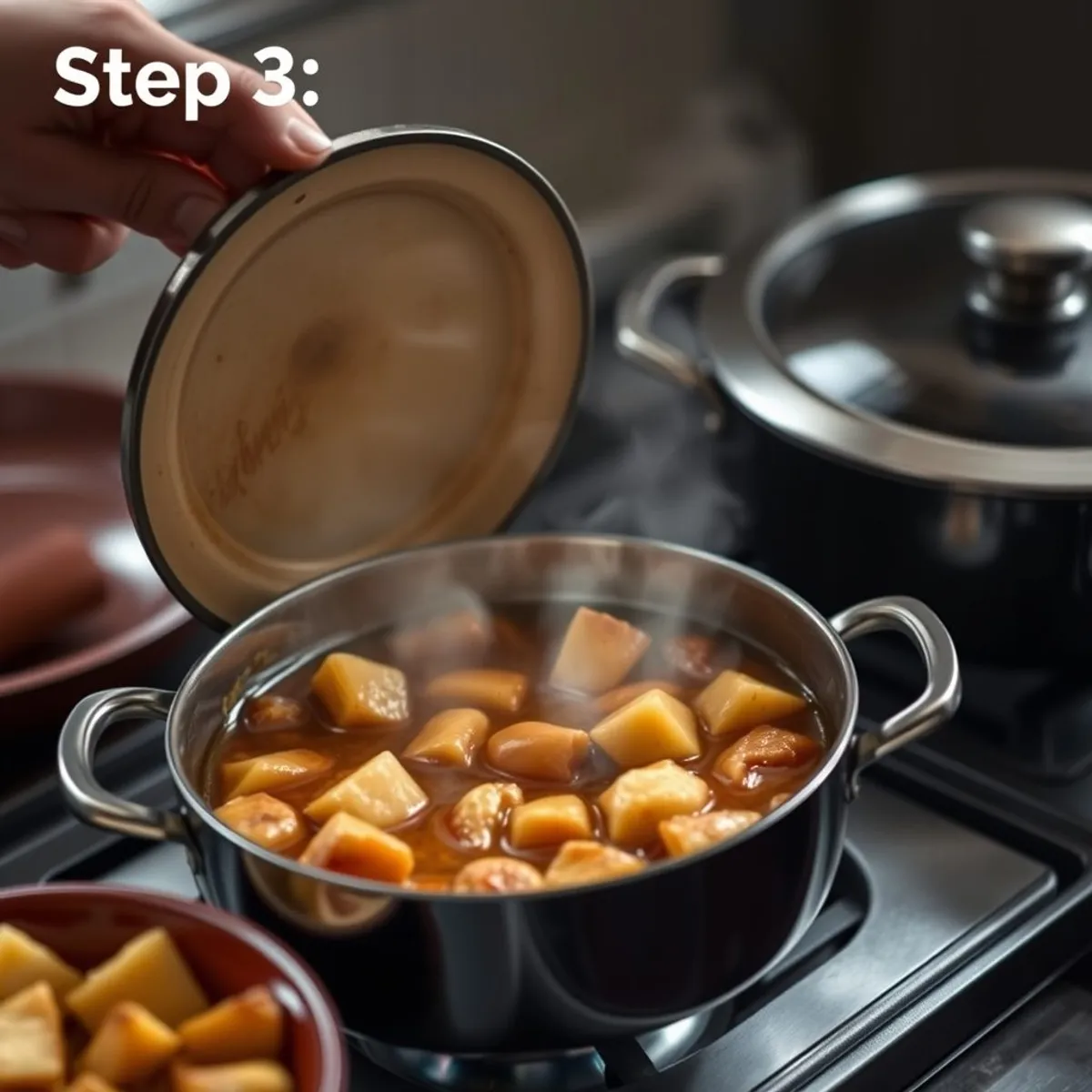 AI-generated photo Cholent, step 3. AI-generated photo.