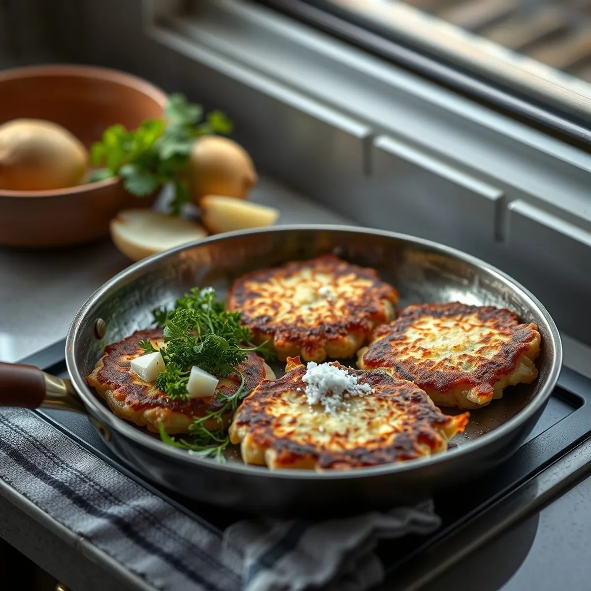 AI-generated photo Latkes, step 1. AI-generated photo.