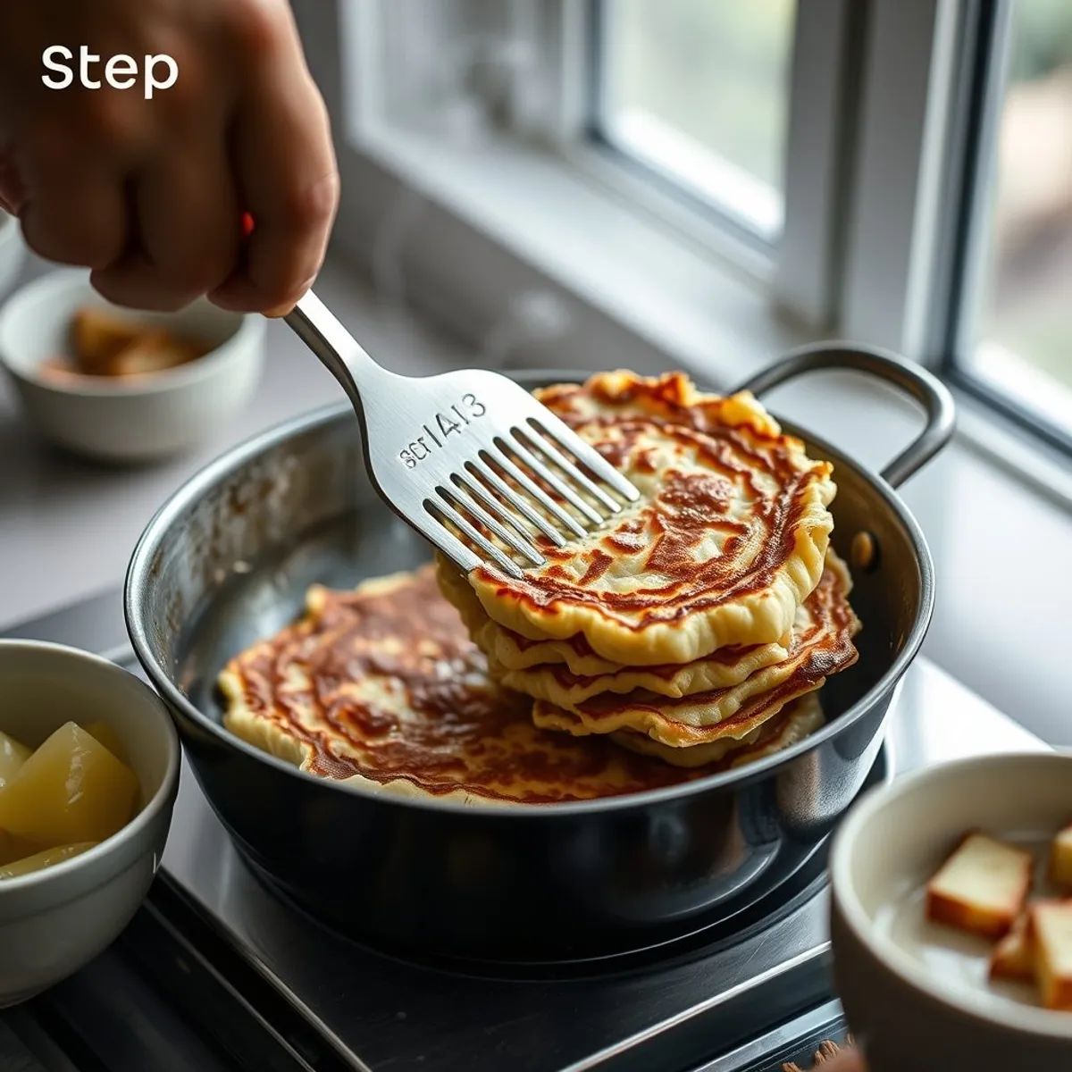 AI-generated photo Latkes, step 4. AI-generated photo.