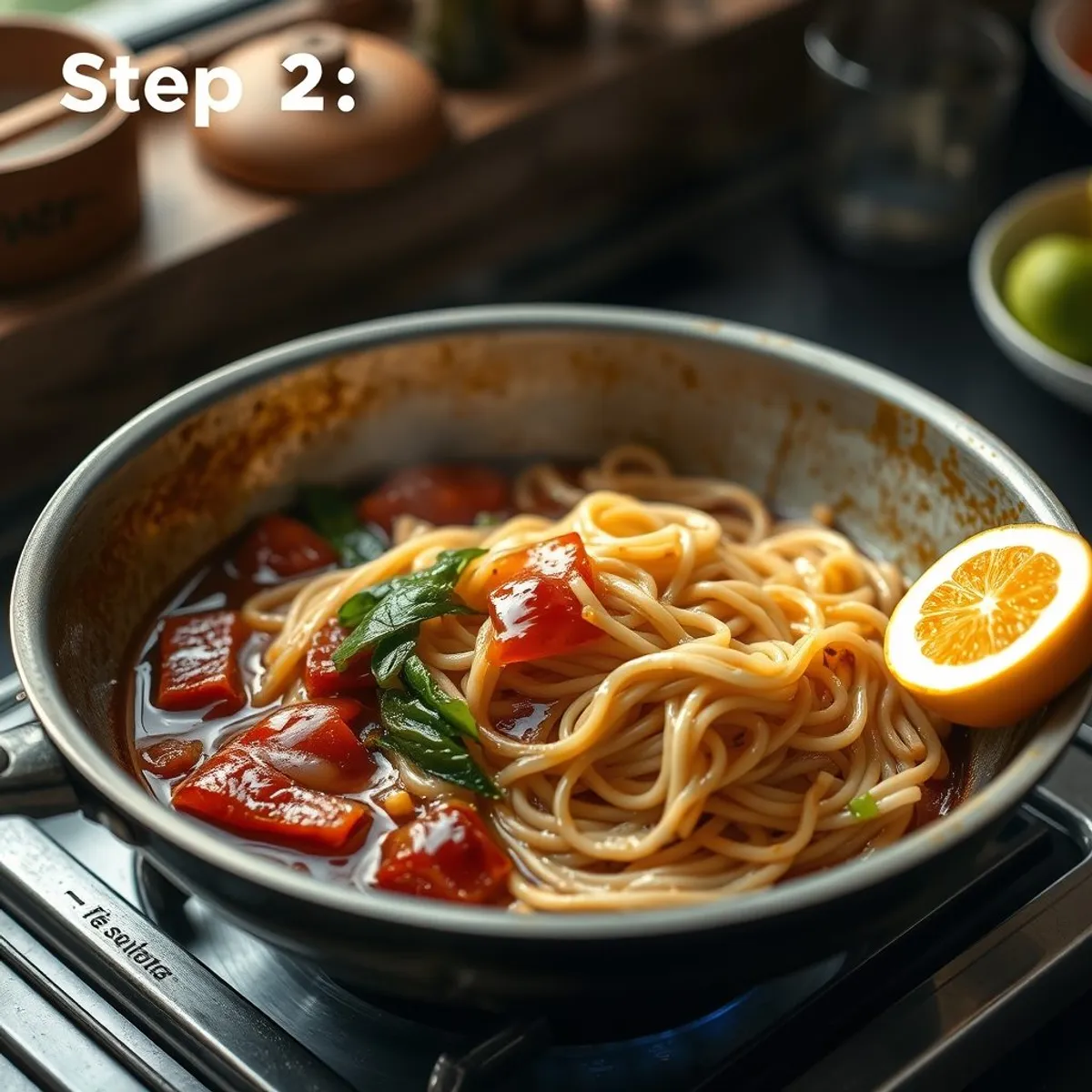 AI-generated photo Bak chor mee, step 3. AI-generated photo.