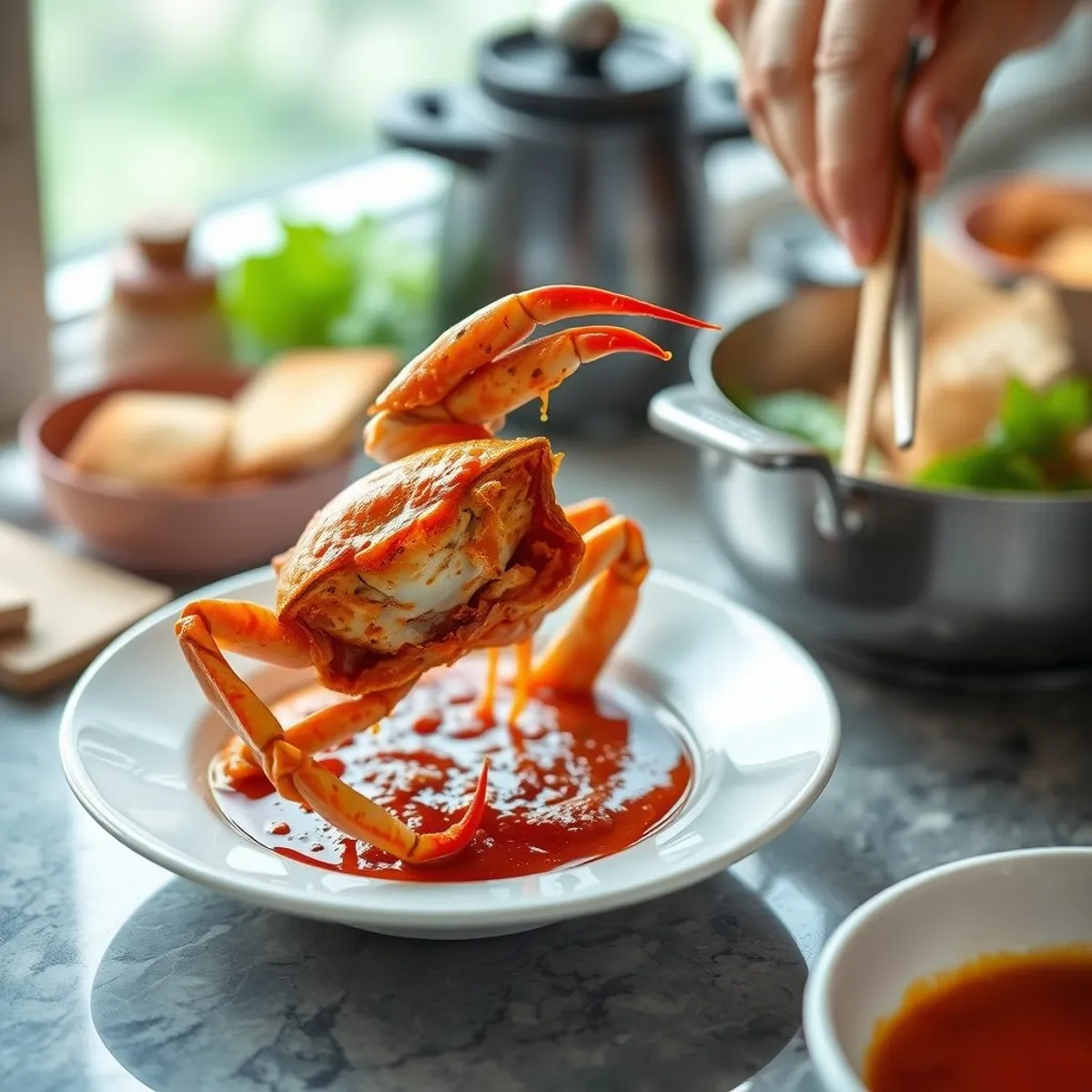 AI-generated photo Chili crab, step 4. AI-generated photo.