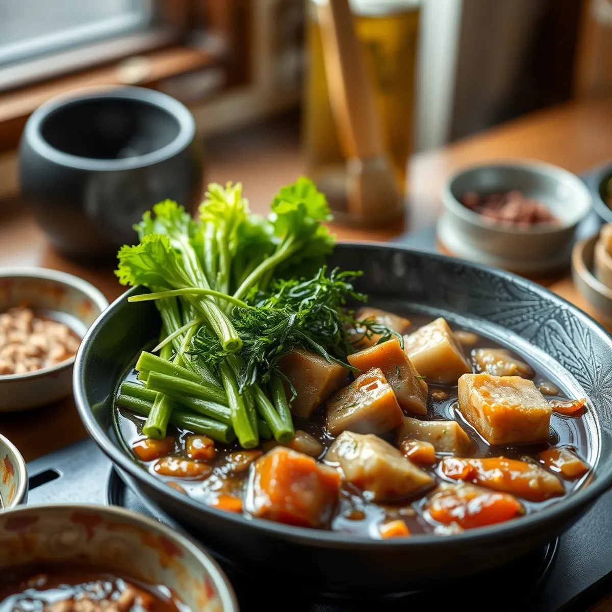 AI-generated photo Budae jjigae, step 1. AI-generated photo.