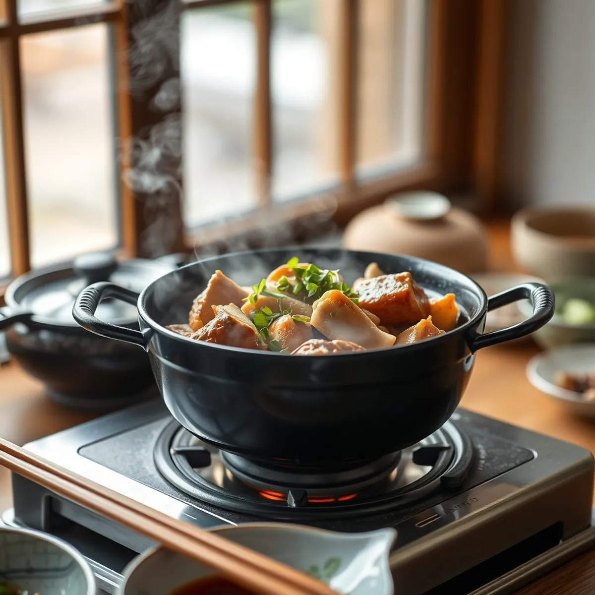 AI-generated photo Budae jjigae, step 3. AI-generated photo.