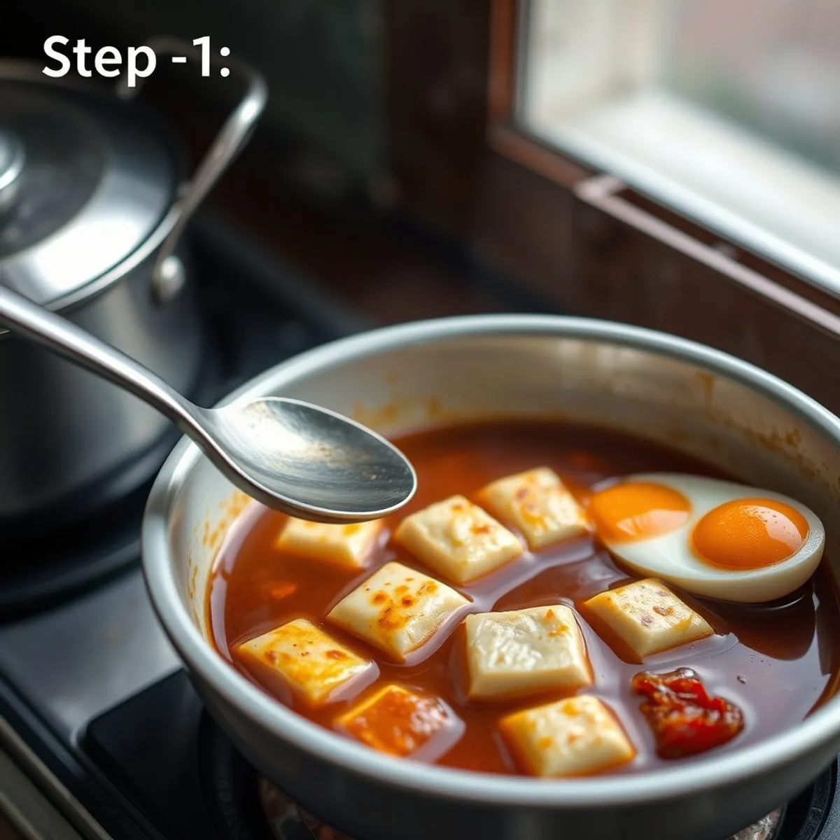 AI-generated photo Braised tofu, step 4. AI-generated photo.