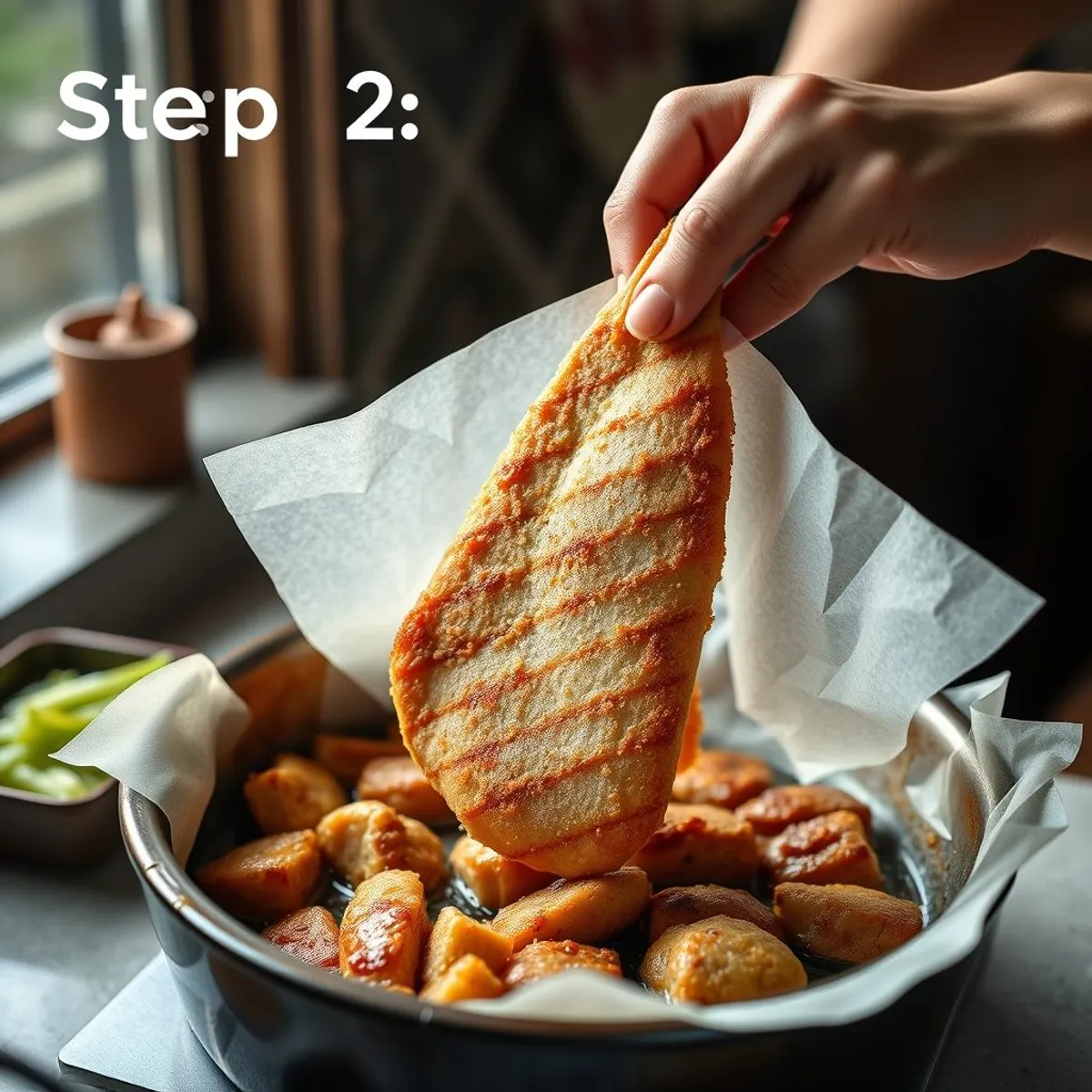 AI-generated photo Chicken cutlet, step 2. AI-generated photo.