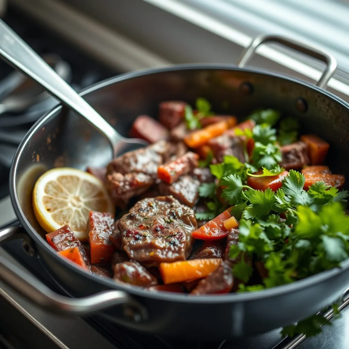 AI-generated photo Beef fajitas, step 1. AI-generated photo.
