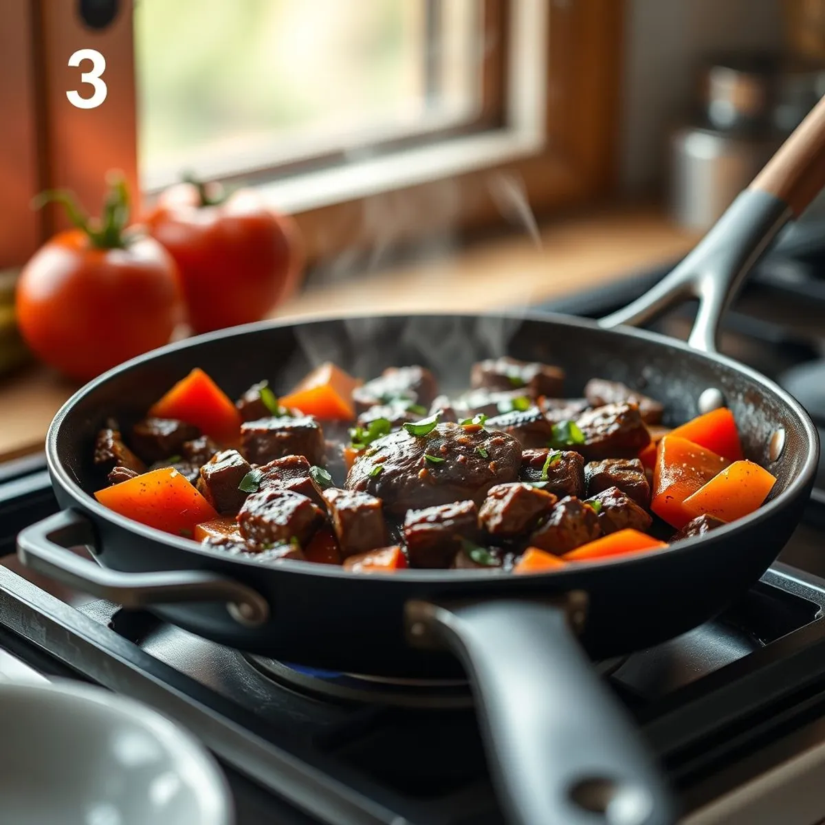 AI-generated photo Beef fajitas, step 3. AI-generated photo.