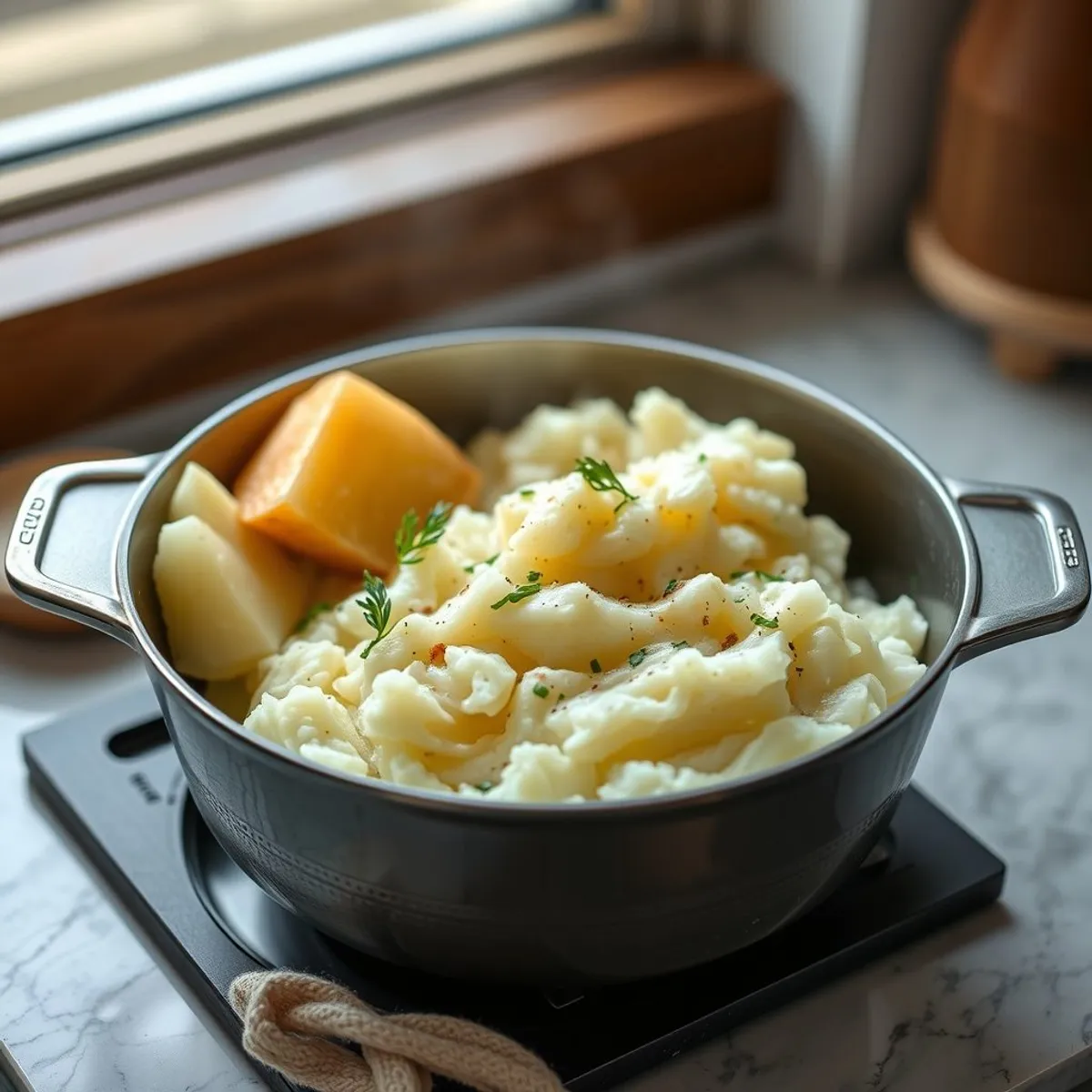 AI-generated photo Mashed potatoes, step 1. AI-generated photo.
