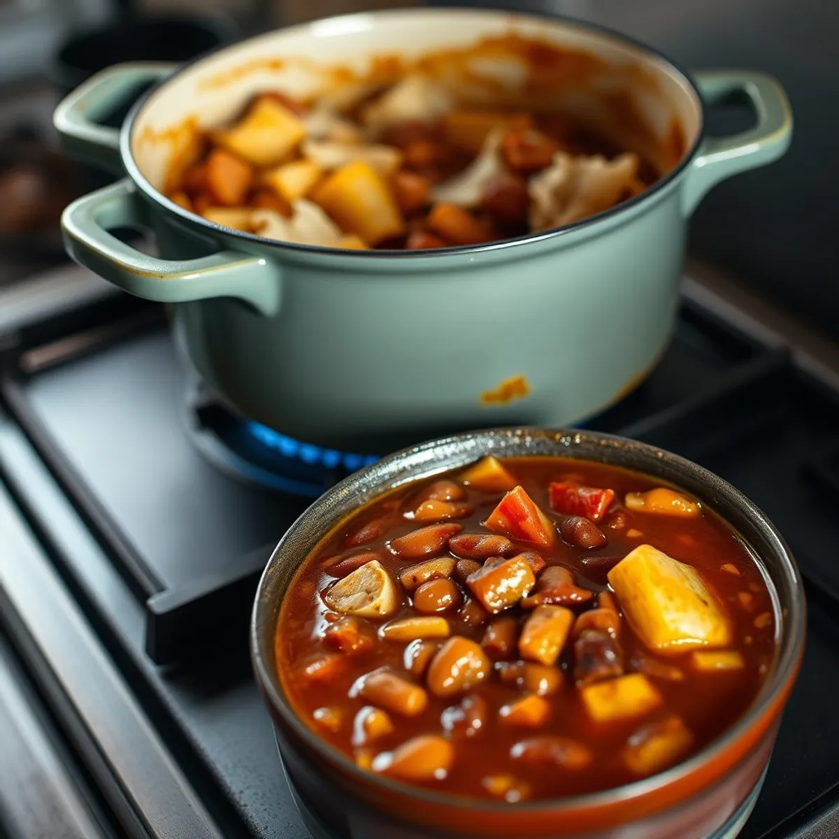 AI-generated photo Red bean stew, step 1. AI-generated photo.