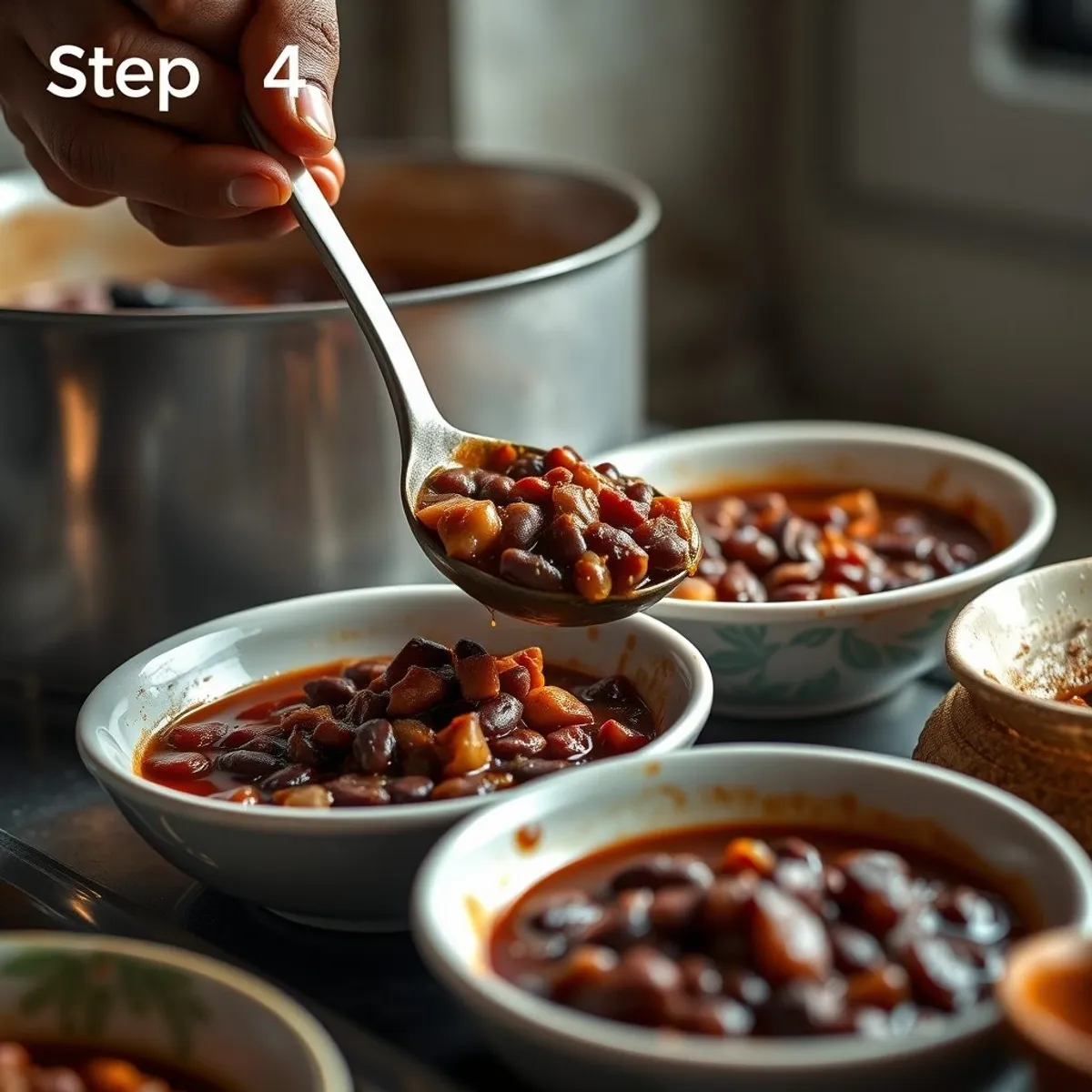 AI-generated photo Red bean stew, step 4. AI-generated photo.