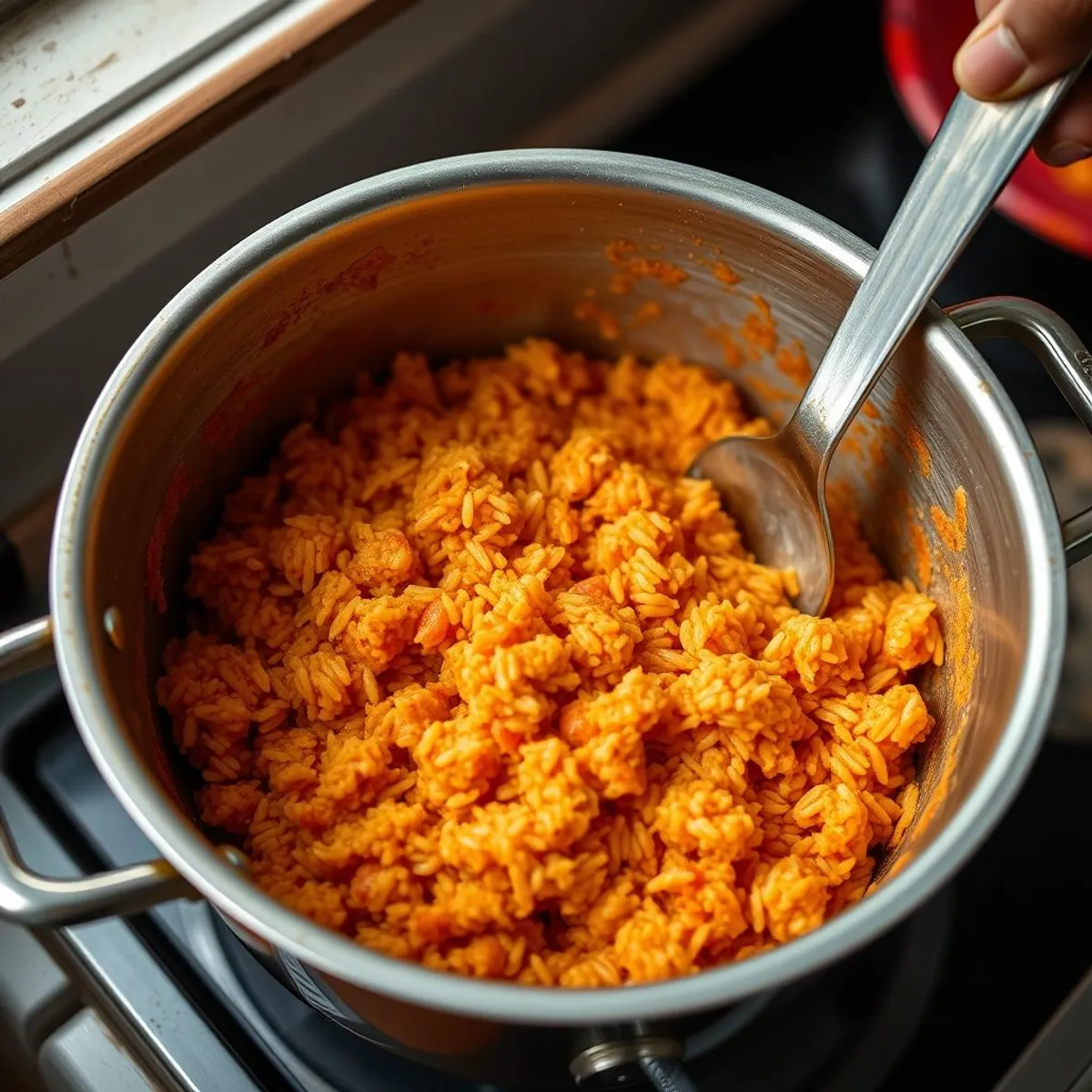 AI-generated photo Tomato Jollof, step 5. AI-generated photo.