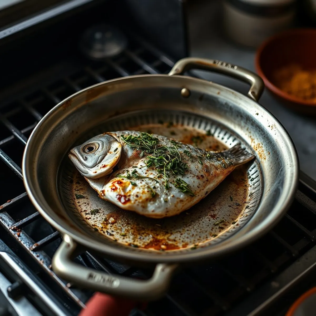 AI-generated photo Poisson à la chermoula, step 1. AI-generated photo.