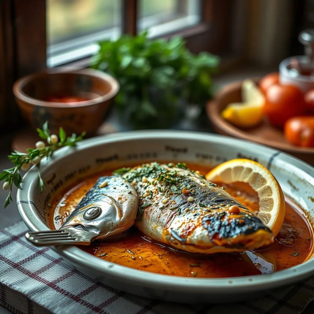 AI-generated photo Poisson à la chermoula, step 3. AI-generated photo.