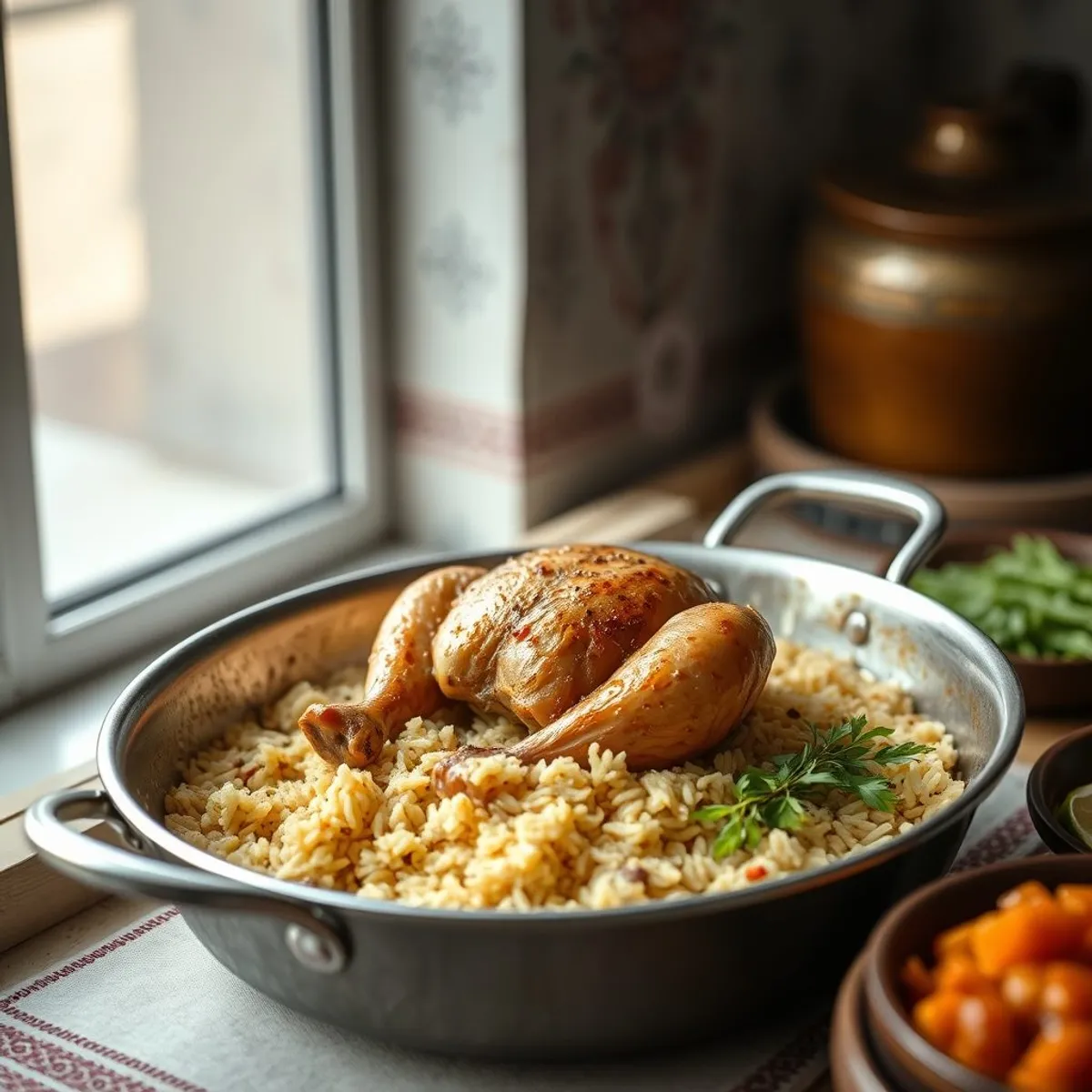 AI-generated photo Chicken mandi, step 1. AI-generated photo.