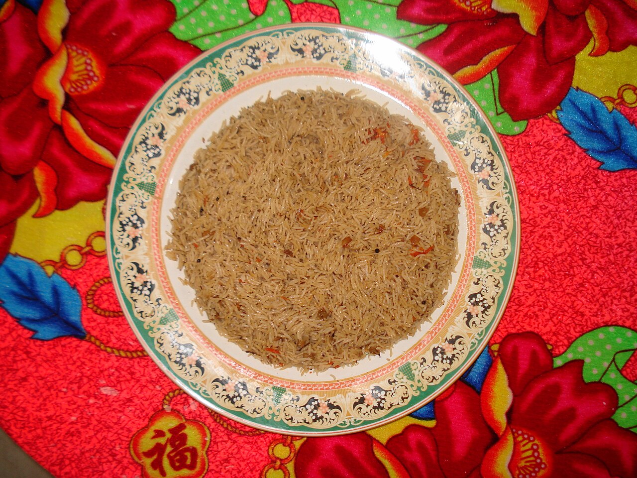 Photoreal photograph of the finished dish Kabuli pulao (قابلی پلو), the actual plate from Afghanistan, handmade ceramic, natural window light, shallow depth of field, no text, no logo, no people, Natural window light, ivory linen, handmade ceramic, shallow depth of field, no text, no logo, no watermark, fine-dining magazine photograph. Kabuli pulao